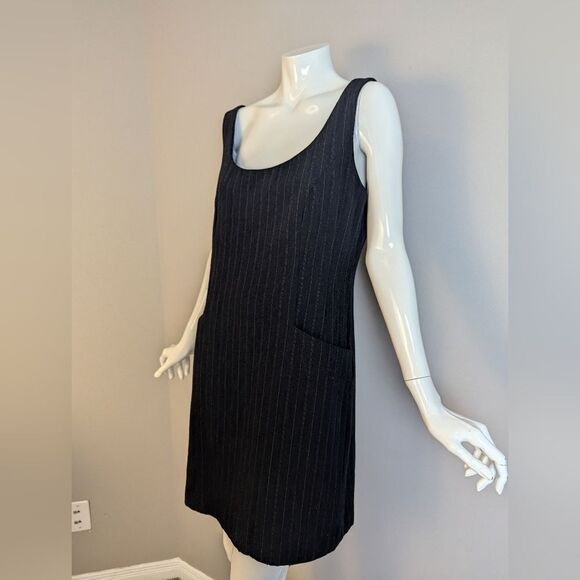 Vintage 90s DKNY Wool Dress Size 6 Pinstripe Scoop Neck Minimalist - Picture 6 of 8